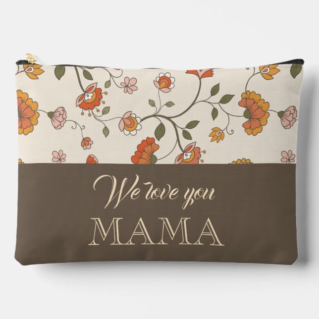 Custom classic flower pattern mustard brown trendy accessory pouch (Front)