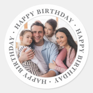 Custom Classic Happy Birthday Photo Round Sticker