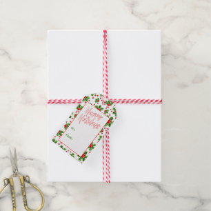 Custom Classic Holiday Green Holly Red Berries Gift Tags