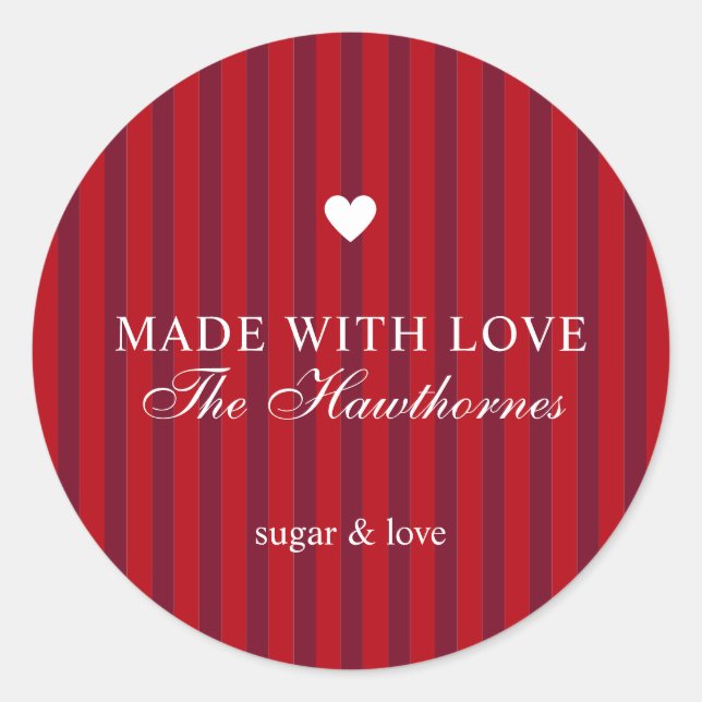 Custom Classic Holiday Made With Love Round Sticker (Front)