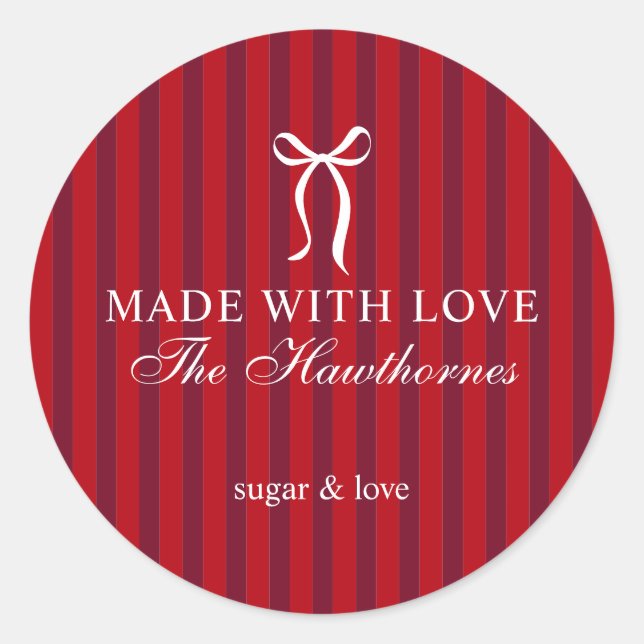 Custom Classic Holiday Made With Love Round Sticker (Front)