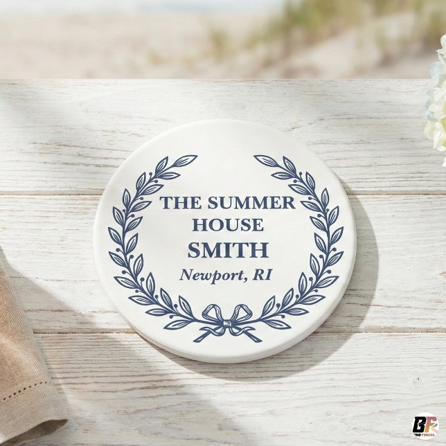 Custom Classic Navy Laurel Wreath Summer House  Coaster (Creator Uploaded)