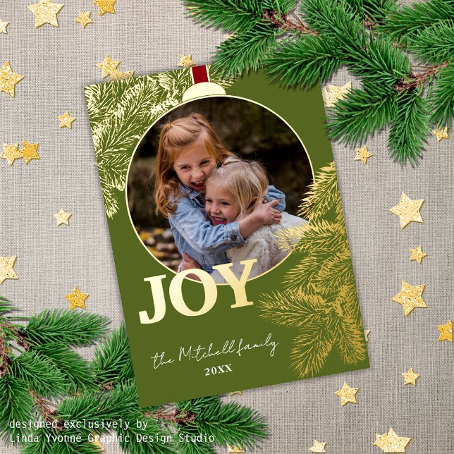 Custom Classic Pine Tree Needles Gold Foil Holiday Card (Creator Uploaded)