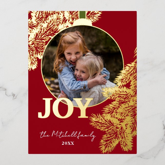 Custom Classic Pine Tree Needles Gold Foil Holiday Postcard (Front)