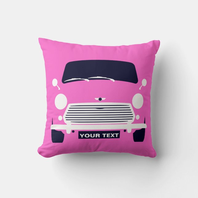 Custom Classic pink old British Mini car  Cushion (Front)