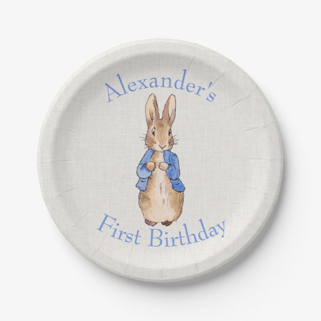 Custom Classic rabbit beige linen textured  Paper Plate (Front)