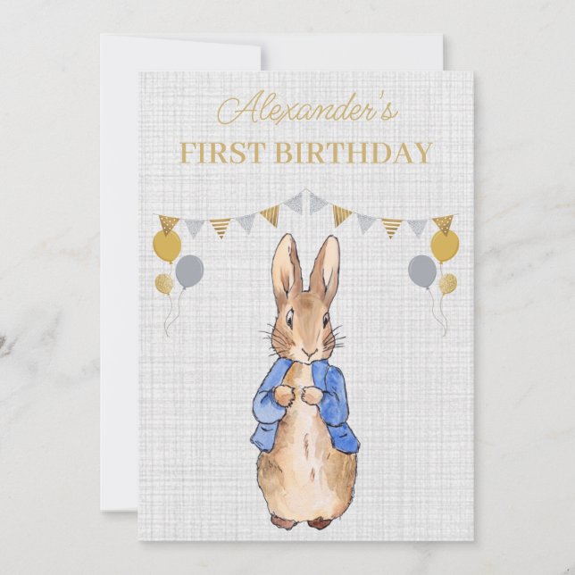 Custom Classic Rabbit First Birthday Invitation (Front)