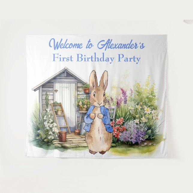 Custom Classic rabbit First Birthday Party Tapestry (Front (Horizontal))