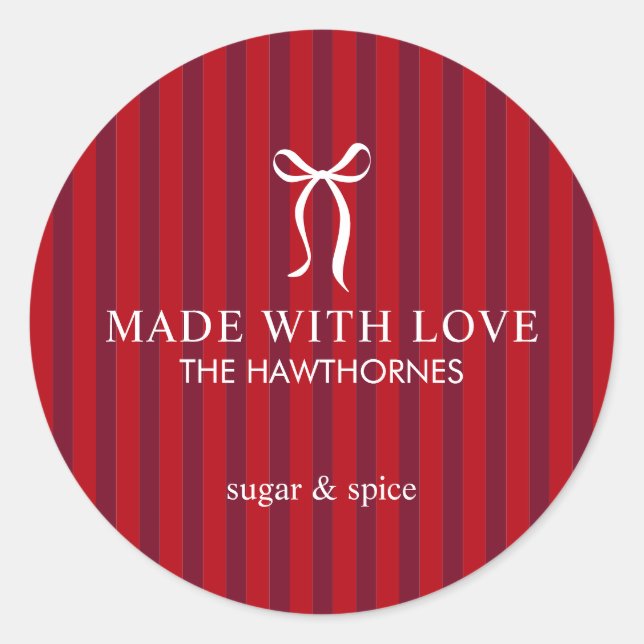 Custom Classic Red Made With Love Round Sticker (Front)