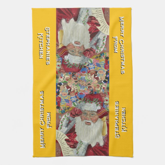 Custom Classic Santa Kitchen Towels Christmas Gold (Vertical)
