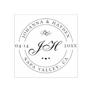 Custom Classic Script Initials Save The Date Rubber Stamp