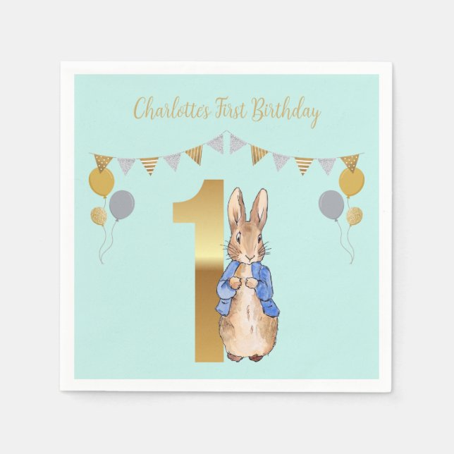 Custom Classic Storybook Rabbit First Birthday Napkin (Front)