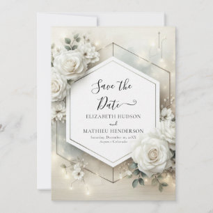 Custom Classic White Roses Wedding Save The Date
