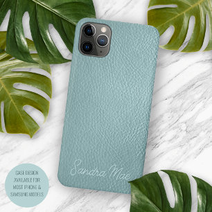 Custom Classy Aqua Seafoam Green Leather Pattern iPhone 16 Pro Max Case