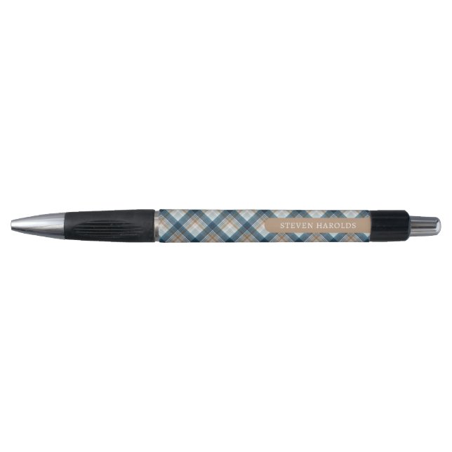 Custom Classy Beige Brown Blue White Plaid Pattern (Front)