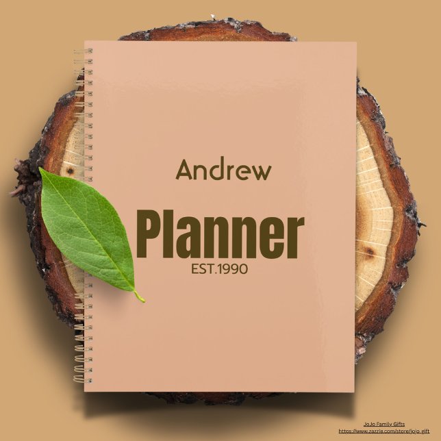 Custom classy elegant pink brown text modern cute  planner (Monogrammed modern pink background planner with golden brown text.)