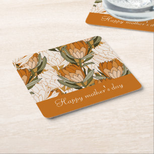 Custom Classy floral in brown for mother's day Square Paper Coaster