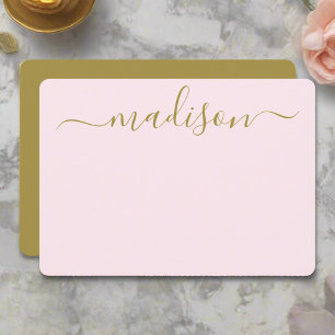 Custom Clean Blush Pink & Gold Typography Name Card