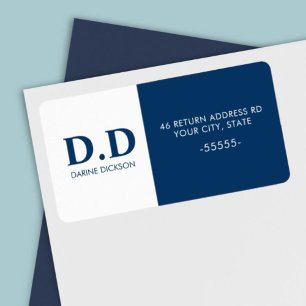 Custom Clean Initials Blue & White Return Address Label