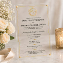 Custom Clear Acrylic Gold Crest Wedding Invitation