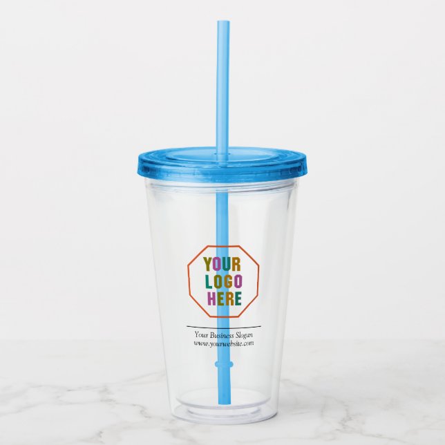 Custom Clear Tumbler with Straw and logo (Front)