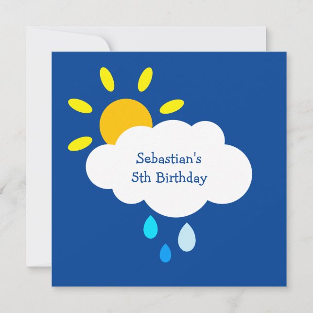 Custom Cloud, Sun & Raindrops Birthday Invite (Front)