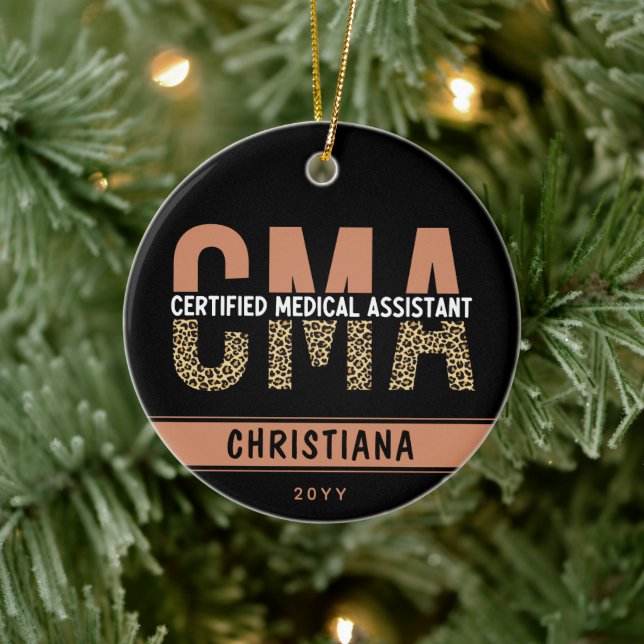 Custom CMA Certified Medical Assistant Leopard Ceramic Tree Decoration (Tree)