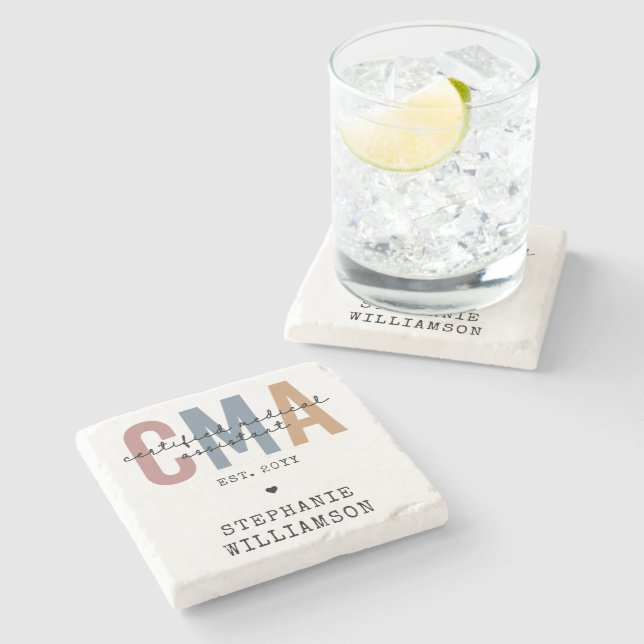 Custom CMA Certified Medical Assistant Stone Coaster (Side)