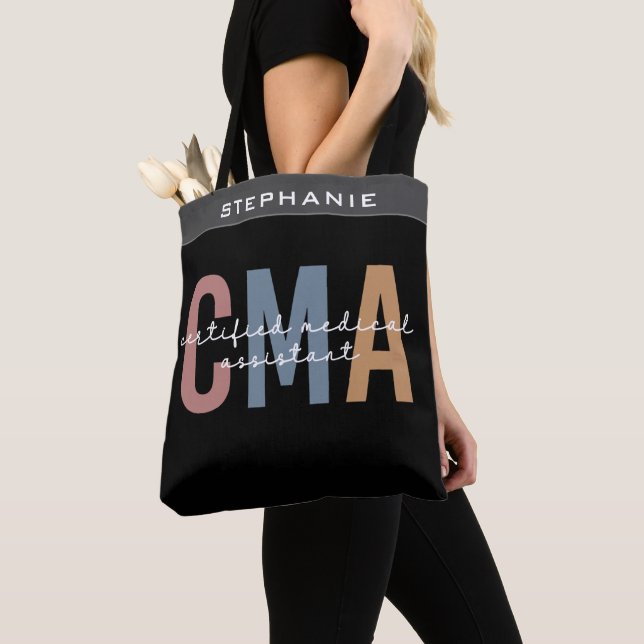 Custom CMA Certified Medical Assistant Tote Bag (Close Up)