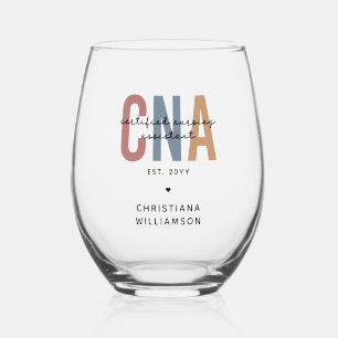 Custom CNA Retro Certified Nursing Assistant Gifts Stemless Wine Glass