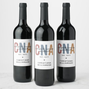 Custom CNA Retro Certified Nursing Assistant Gifts Wine Label