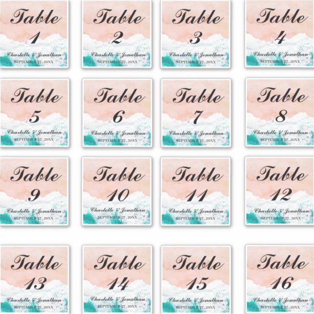 Custom Coastal Beach Wedding Table Numbers (Front)