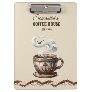 Custom Coastal Cafe Branding Clipboard