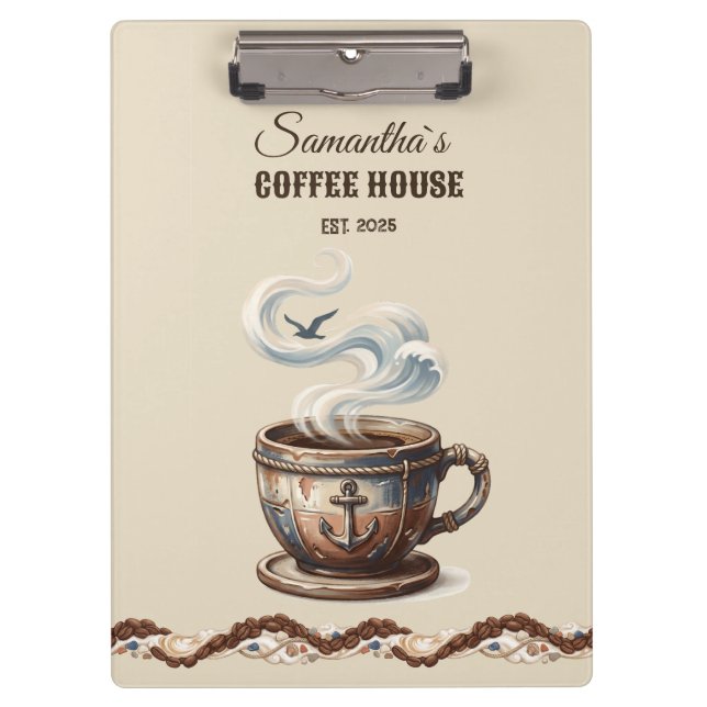 Custom Coastal Cafe Branding  Clipboard (Front)