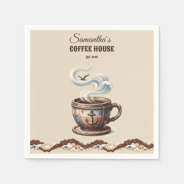 Custom Coastal Cafe Branding  Napkin (Front)