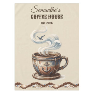 Custom Coastal Cafe Branding Tablecloth