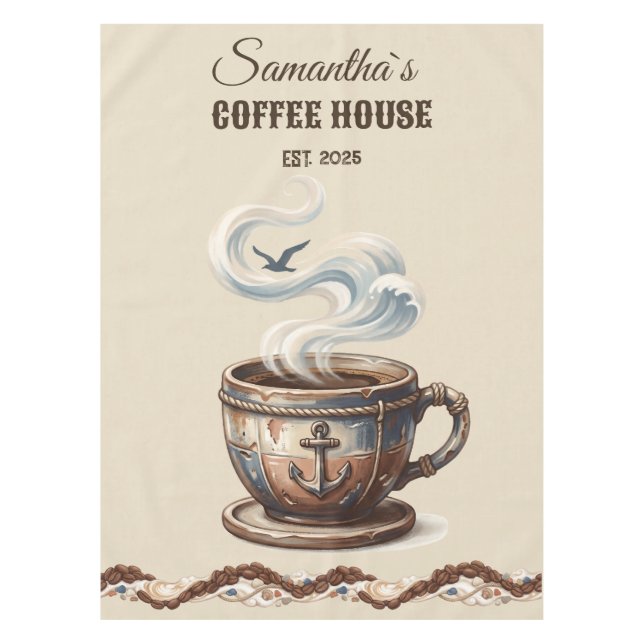 Custom Coastal Cafe Branding  Tablecloth (Front)