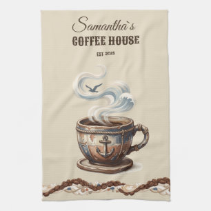 Custom Coastal Cafe Branding Tea Towel