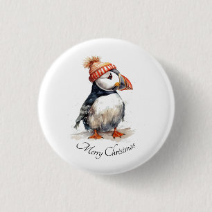 Custom Coastal Christmas Puffin Winter Knit Hat 3 Cm Round Badge