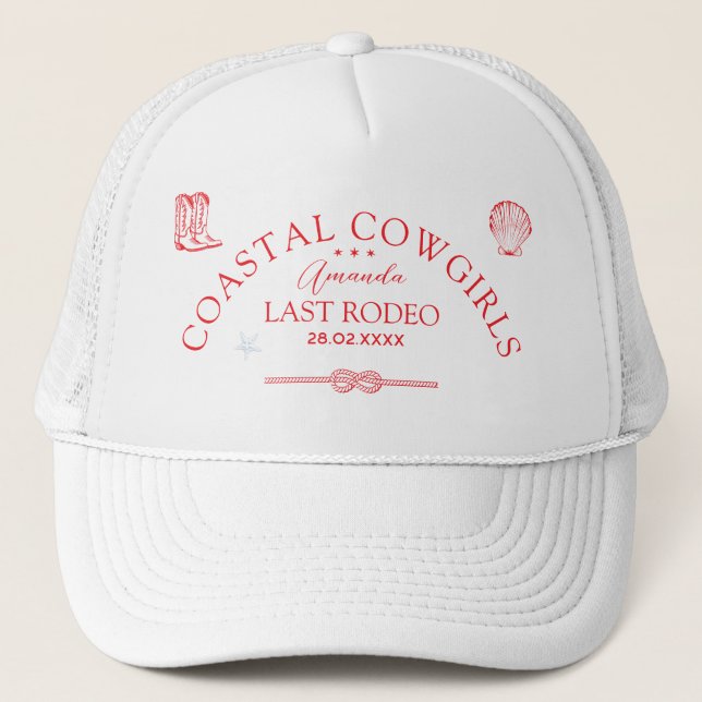 Custom Coastal Cowgirl Bachelorette Party Trucker Hat (Front)