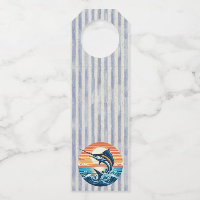 Custom Coastal/nautical/beach marlin sunset Bottle Tag (Front)