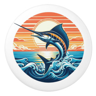 Custom Coastal/nautical/beach marlin sunset Ceramic Knob