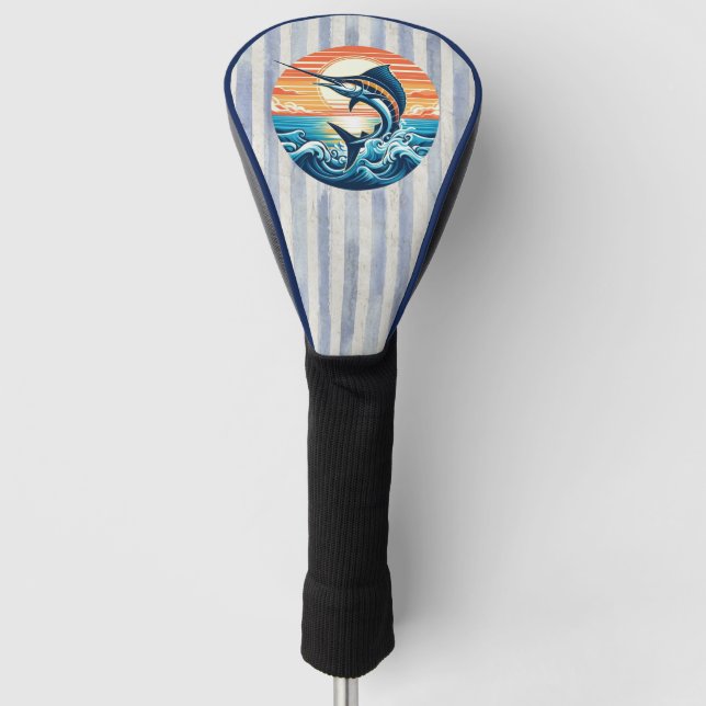 Custom Coastal/nautical/beach marlin sunset Golf Head Cover (Front)