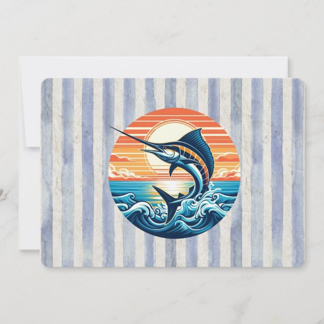 Custom Coastal/nautical/beach marlin sunset Invitation (Front)