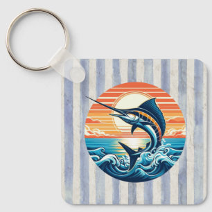 Custom Coastal/nautical/beach marlin sunset Key Ring