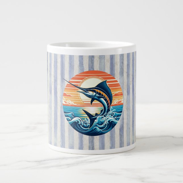 Custom Coastal/nautical/beach marlin sunset Large Coffee Mug (Front)