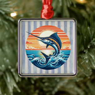 Custom Coastal/nautical/beach marlin sunset Metal Tree Decoration