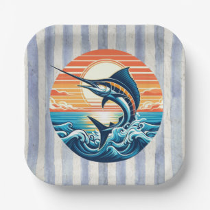 Custom Coastal/nautical/beach marlin sunset Paper Plate