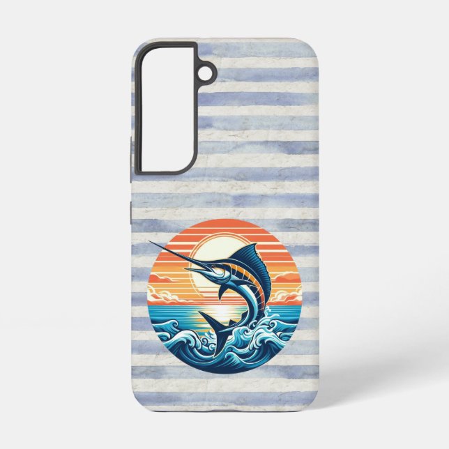 Custom Coastal/nautical/beach marlin sunset Samsung Galaxy S22 Case (Back)