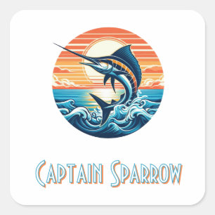 Custom Coastal/nautical/beach marlin sunset Square Sticker